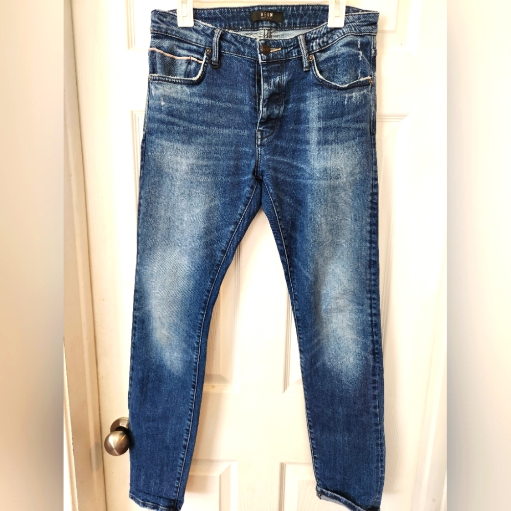 NEUW Jeans Mens Blue Slim Fit Button Fly Distressed Wash Denim Pants